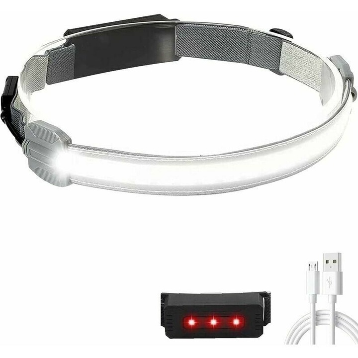 COB LED fejlámpa, 2000 lumen, 3 világítási mód, USB-ről tölthető, 1x lámpa és 1x töltőkábel szett