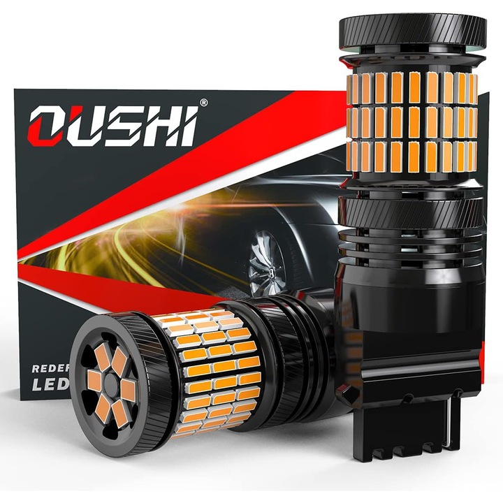 2 db LED autós irányjelző izzó készlet 3156 T25 P27W canbus 21w 4000lm 3200k borostyán, 12V-24V, 98% járművel kompatibilis, élettartam 45000 óra