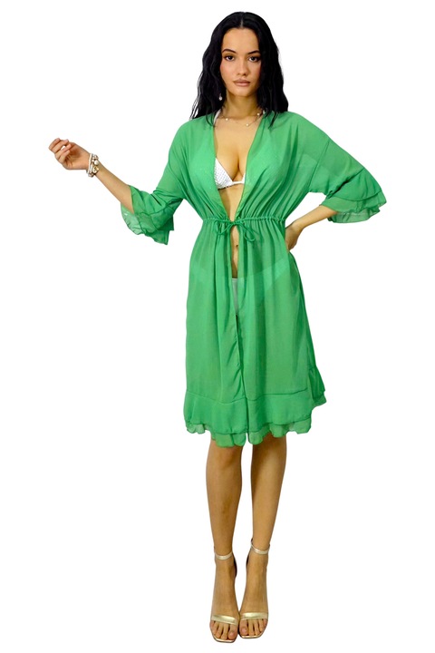 Cardigan vaporos de plaja Amber Muse, cu volane feminine, Verde