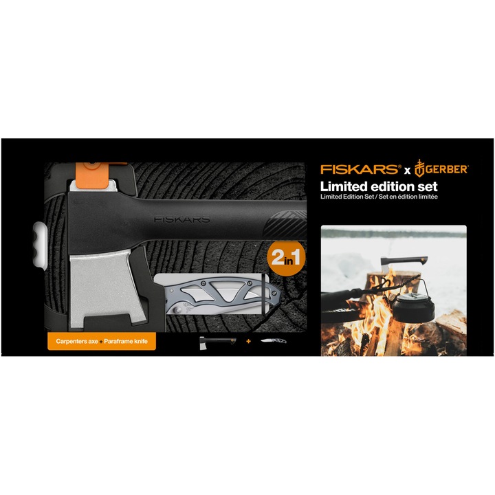Set Fiskars: Topor A6 Solid Fiskars + Cutit Gerber Paraframe I