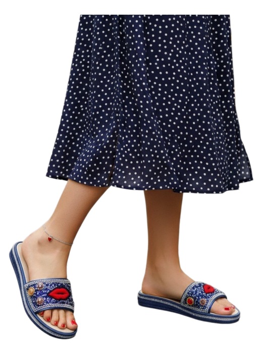 Papuci cu aplicatii decorative 895bleumarin 126288, Bleumarin, 38