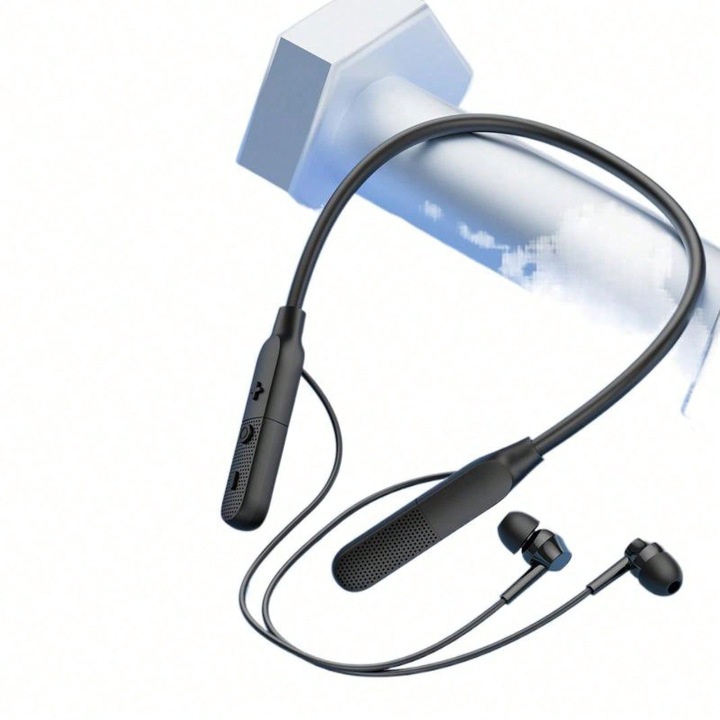 Безжични слушалки тип "neckband" Bluetooth, черни, издръжлива батерия