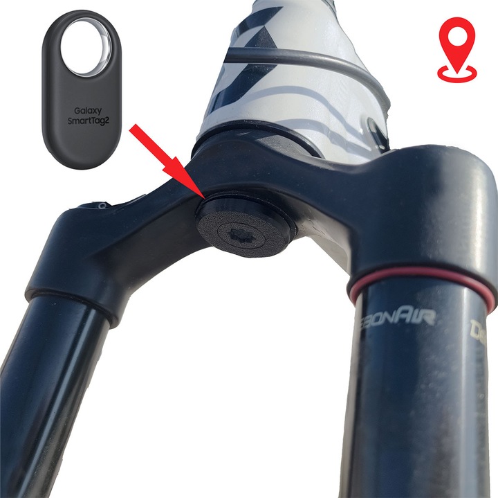 Adaptor ascundere tag in furca bicicletei compatibil Samsung Smarttag - se potriveste pe furca bicicleta cu diametrul gaurii intre 30 mm si 38 mm