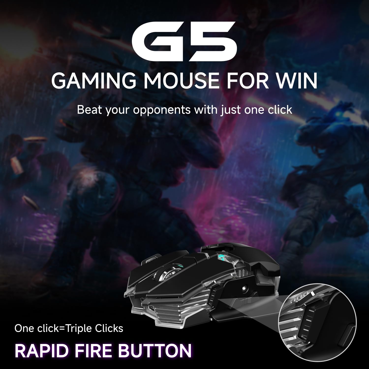Mouse de gaming wireless EWEADN G5 cu trei moduri, mouse ergonomic