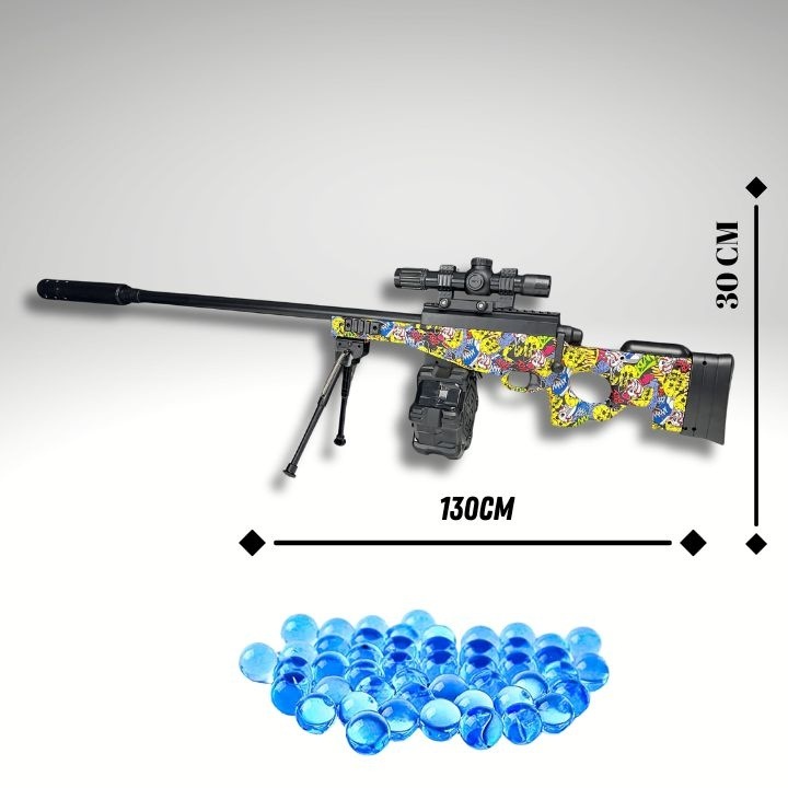 Pusca cu Bile Gel Electrica – Full Auto, 1000 Bile Incluse, 25–30m, Set Complet cu Luneta, Bipod & Incarcare USB