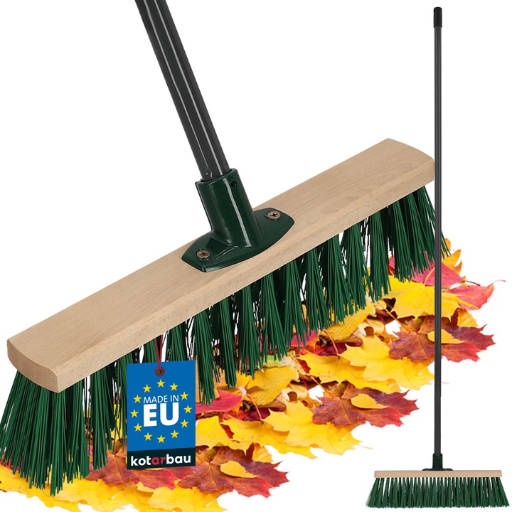 KOTARBAU® Perie-matura, lemn de fag, 40 cm, verde, matura de exterior, perie pentru terasa, peri tari, cu maner din metal