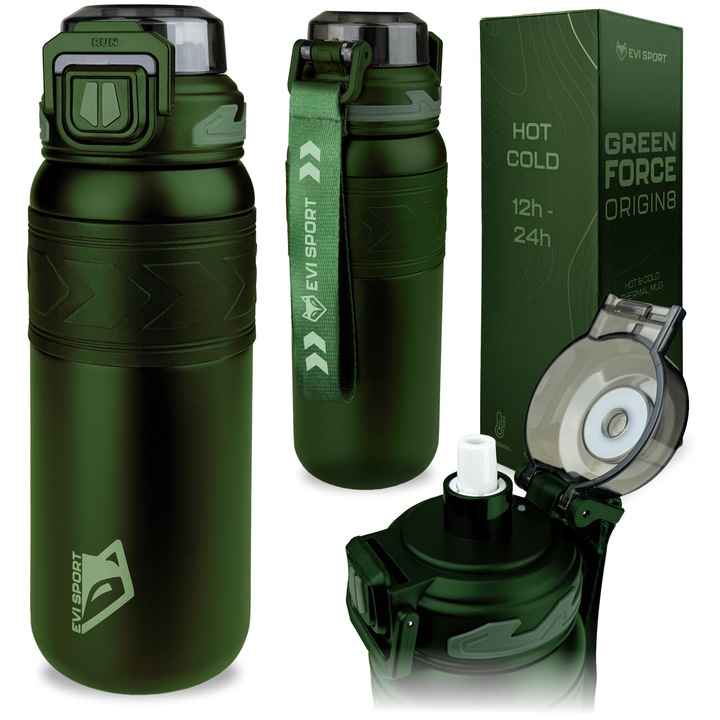 Термочаша evi sport storm mug, Противоплъзгаща, Zero-tilt система, Многократна сламка, Поддържа температура 12-24ч, Устойчива на течове, За пътуване, Офис, Кола, Неръждаема стомана 316, 700 мл, Зелен