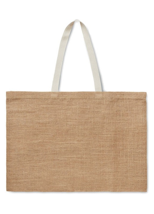 Geanta de cumparaturi laminata din iuta, cu manere lungi din bumbac 55 × 39 cm