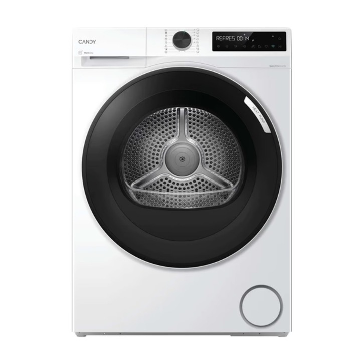 Uscator de rufe Candy BRS 8N2BX-S, Pompa de caldura, Easy Iron Plus, Memorare program favorit, Start intarziat, Wi-Fi, Genius, 8 kg, 16 programe, Clasa D, Alb