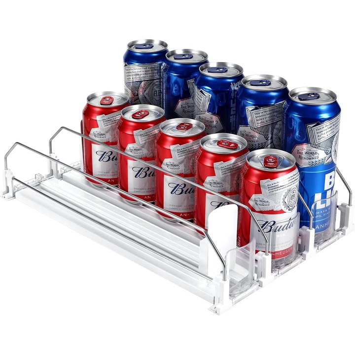 Organizator frigider, Organizator frigider reglabil glisant, Dispenser automat pentru doze de frigider cu 3 randuri, Depozitare doze frigider, Dispenser bauturi, Suport sticle frigider