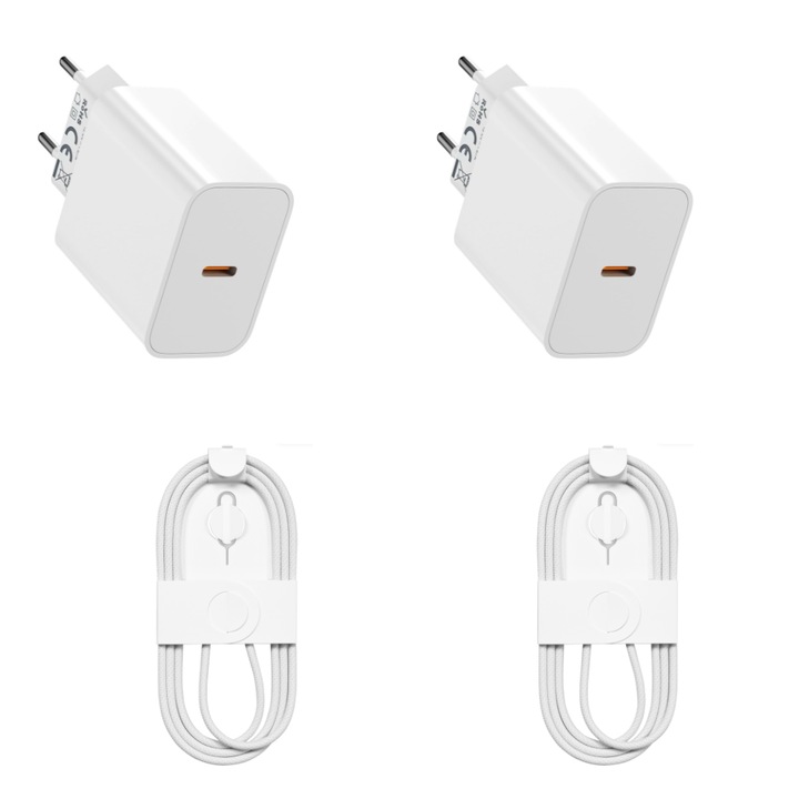 4 db tartozék készlet iPhone 17, 16 Pro, 16 Pro Max készülékhez, QUANDES® 2 db PD USB-C 20W töltő, 2 db USB-C-C 60W töltőkábel, 1m