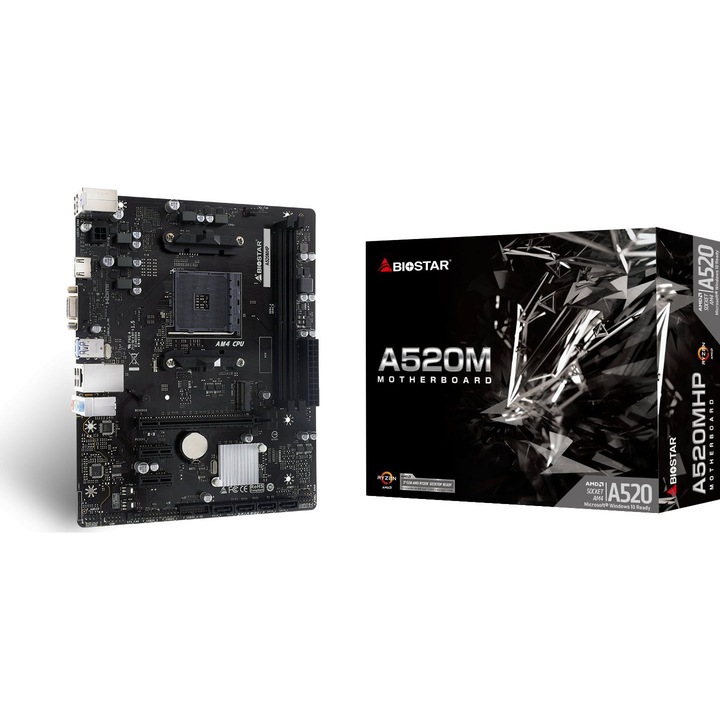 Дънна платка Biostar, цокъл AM4, чипсет AMD A520, micro ATX, черна