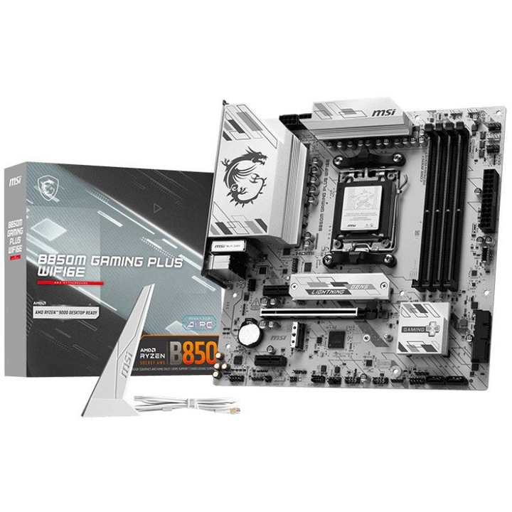 Дънна платка MSI GAMING PLUS WIFI, цокъл AM5, чипсет AMD B850, micro ATX, сива