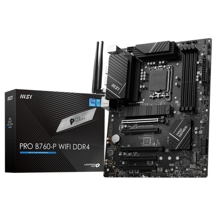 Дънна платка MSI PRO WIFI, цокъл LGA 1700, чипсет Intel B760, ATX, черна