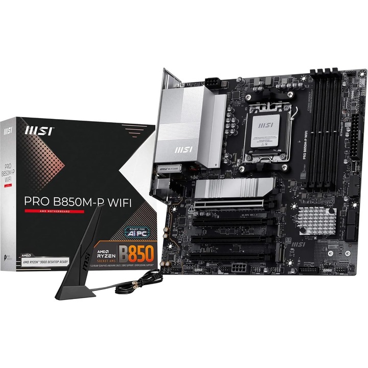 Дънна платка MSI PRO WIFI, цокъл AM5, чипсет AMD B850, micro ATX, черна