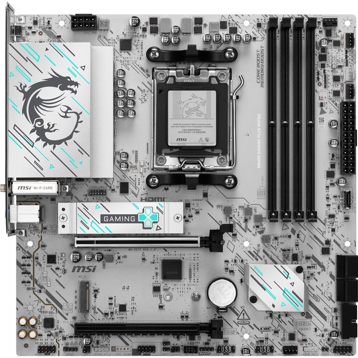 Дънна платка MSI GAMING PLUS WIFI 6E, цокъл AM5, чипсет AMD B840, micro ATX, сива