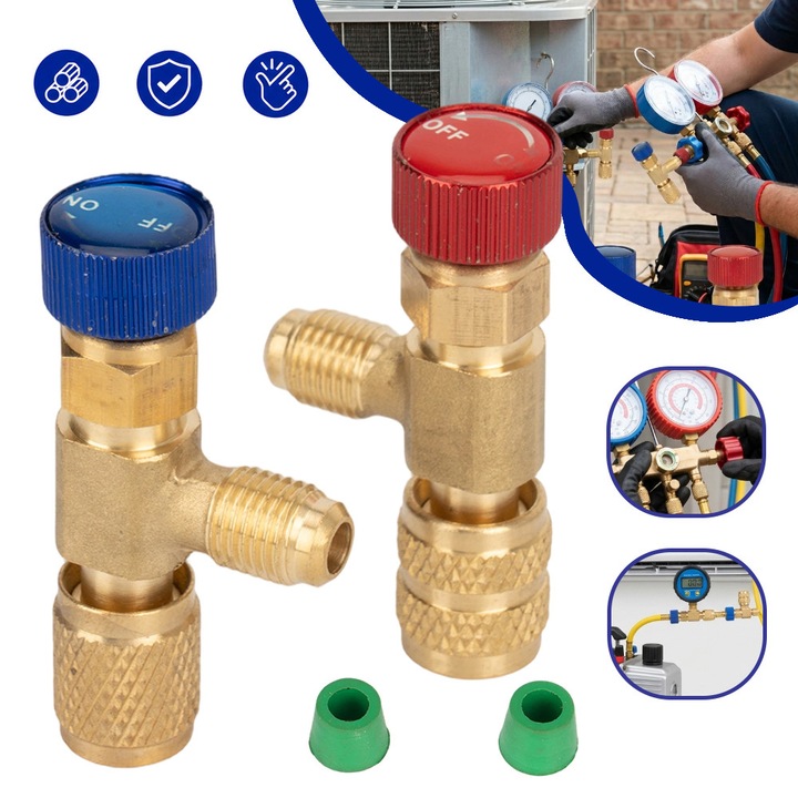 2 Buc. Supapa De Siguranta Pentru Umplere Cu Agent Frigorific, Cuplaj Rapid, Adaptor De Conectare Aer Conditionat R410A R22, 1/4 Inch - 5/16 Inch Supapa De Control Al Debitului Ingrosata