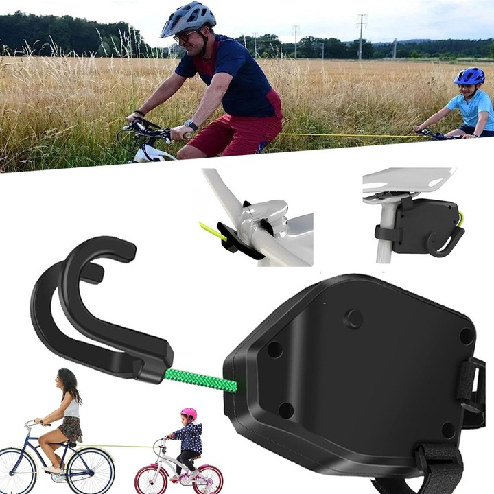 Cablul De Remorcare Pentru Biciclete, Curea De Tractiune De 2.5 m Cu Carlige Duble, Extensibil, Amortizeaza Socurile, Capacitate De Incarcare 90 Kg, Accesoriu Portabil Pentru Biciclete, Negru