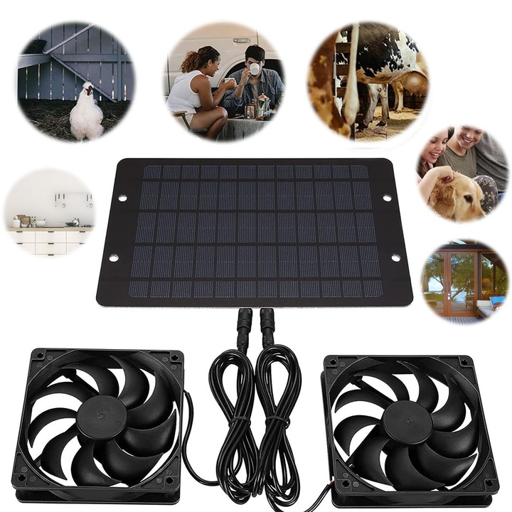 Ventilator De Evacuare Solar, Ventilator De Ventilatie Exterior, 10W, Siliciu Monocristalin Material, Include Ventilator Si Cablu, Impermeabil, Ventilator Dublu, Potrivit Pentru Bucatarii, Rulote Etc