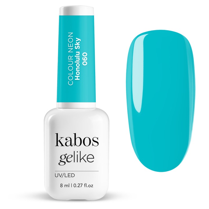 Oja semipermanenta UV/LED, Albastru Neon Intens, Kabos Gelike Neon, 060 Honolulu Sky, 8 ml, Acoperire Perfecta si Lunga Durata