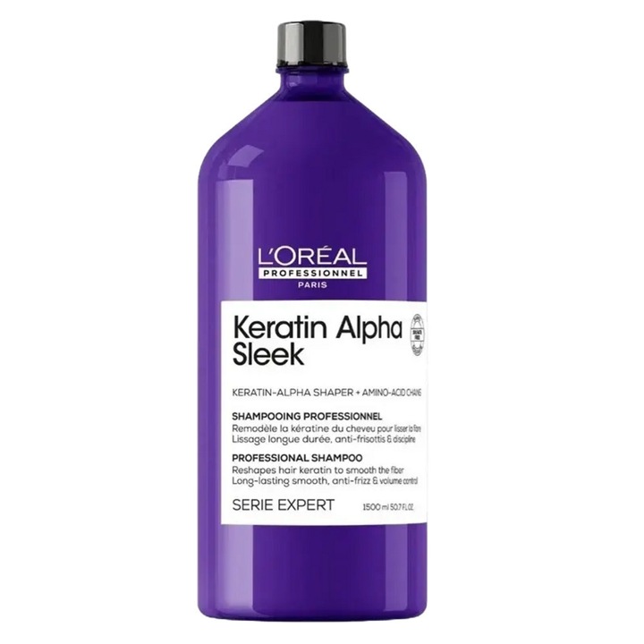 Sampon L'Oréal Professionnel SE Keratin Alpha Sleek pentru netezime & efect anti-electrizare 1500 ml