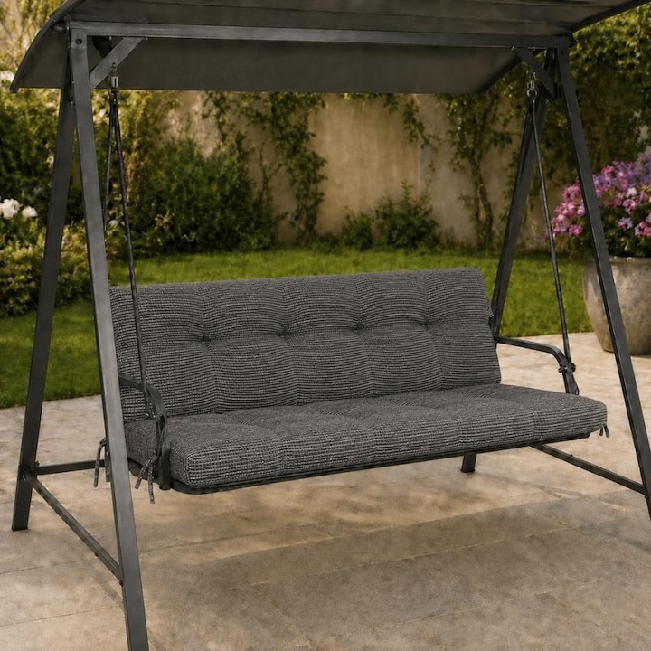 Perna balansoar gradina, 150x50x50 cm, doua segmente, husa detasabila, Lenjerii Deosebite, Gri melanj
