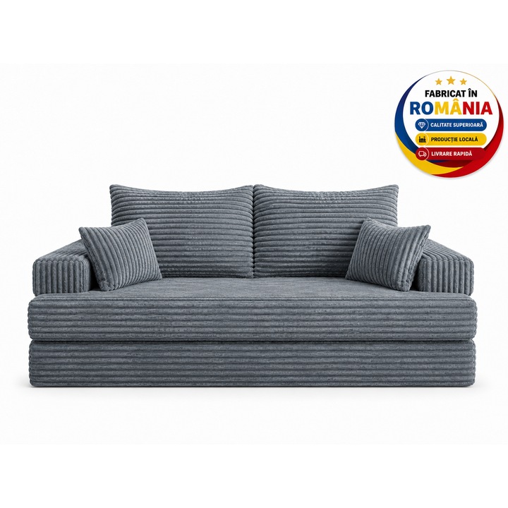 Canapea Extensibila NORVIK Premium Lounge, Gri Inchis, 200x100x90 cm, Catifea Soft Touch, Design Scandinavian Modern, Mobila Mega