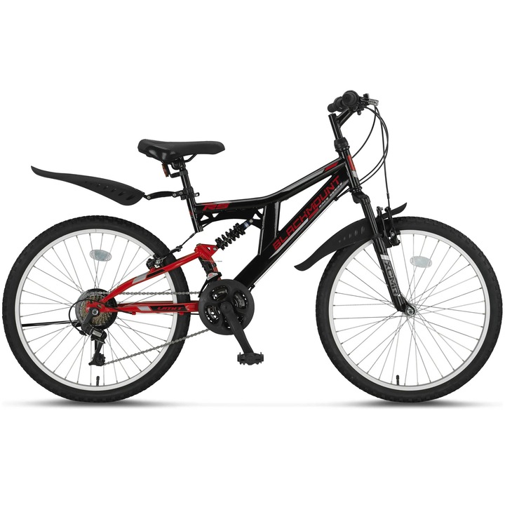 Велосипед MTB Umit BLACKMOUNT, пълно окачване, V, 21 скорости, 26" колело, стоманена рамка, черен/червен