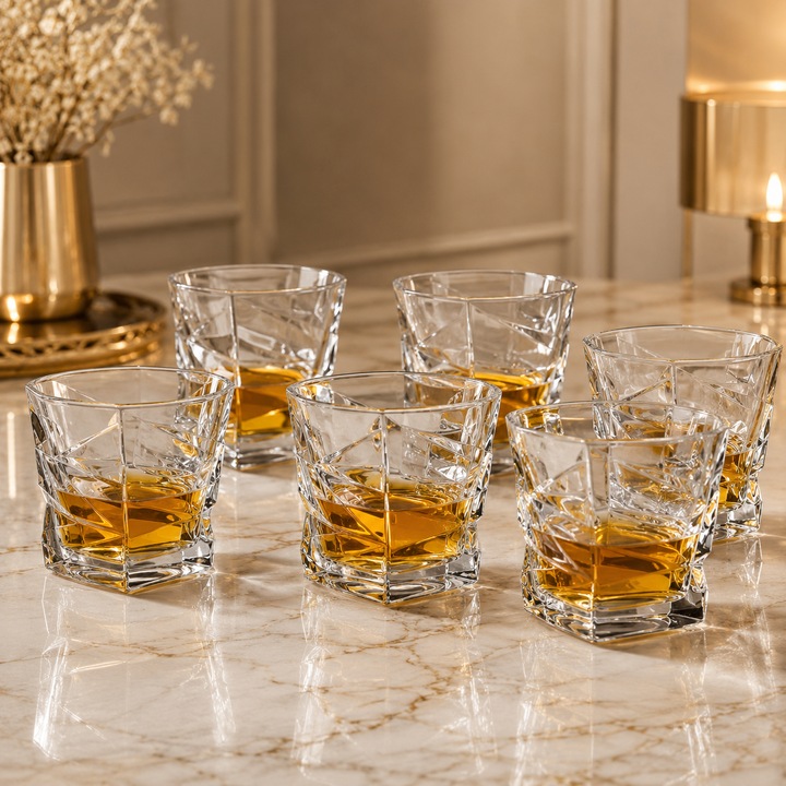 Set 6 db Bohemia kristály whisky pohár – Zig Zag Luxury modell