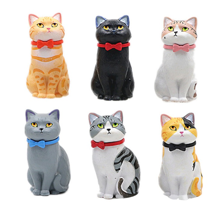 Set 6 figurine miniatura pisici realiste decor multicolor