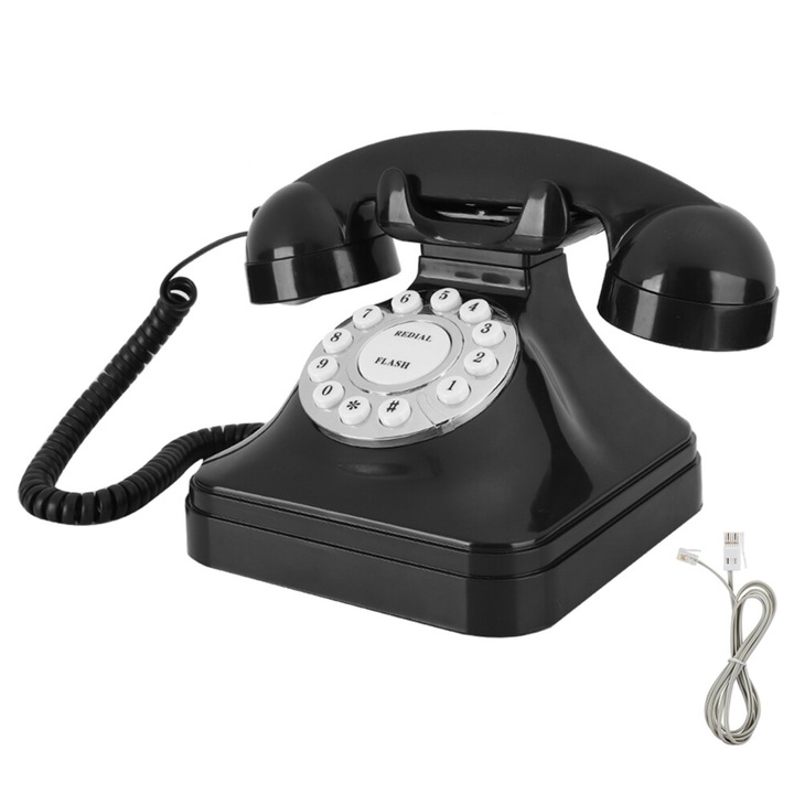 Telefon fix retro, design vintage, sonerie puternica, alb, 20x15x10cm