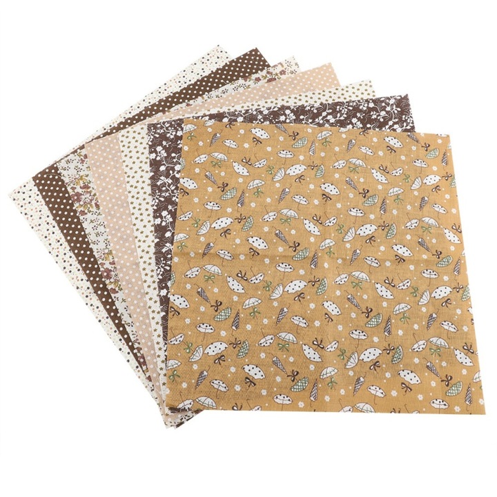 Material textil bumbac fin, set carouri diverse, 50x50cm, alb multicolor