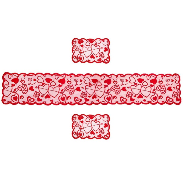 Csipketerítő szív élénkpiros 30x180cm szett