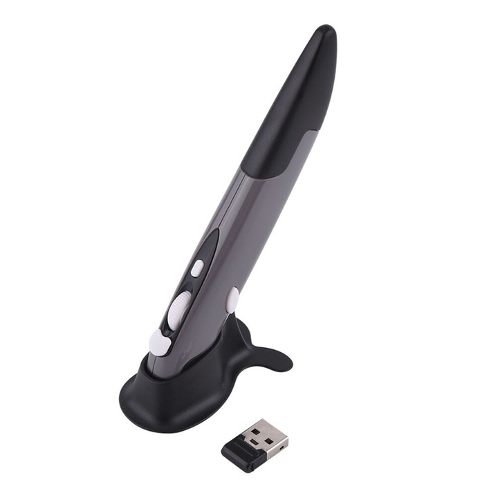 Vezeték nélküli optikai egér 2.4GHz, állítható 500/1000DPI, szürke, 13.8cm