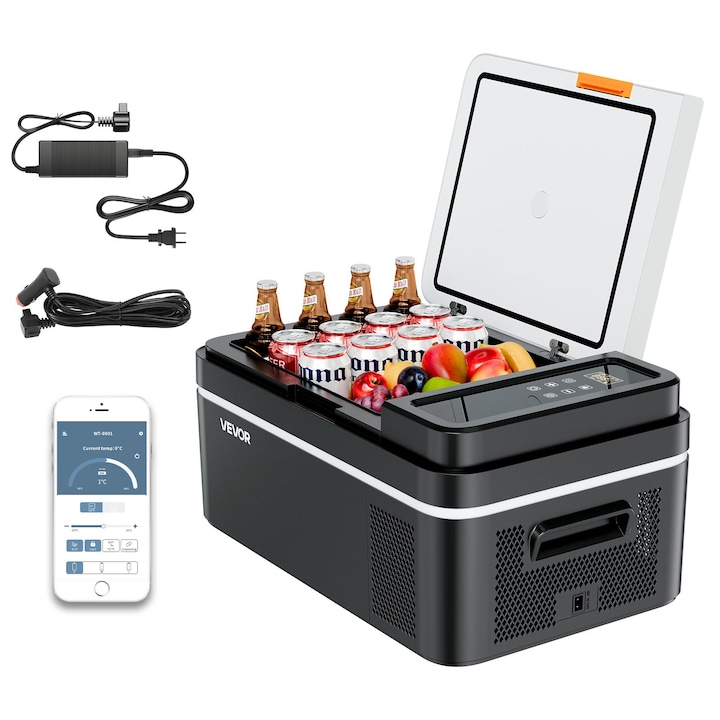 Frigider Auto Portabil 22L cu Compresor, Control APP, 12V/24V & 220V, Racire -20°C pana la 20°C, Lada Frigorifica Auto pentru Camping, Rulota, Camion, Barca