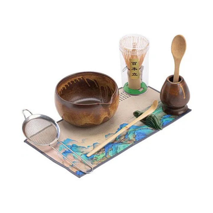 Set ceai Matcha 8 piese, ceramica, negru, 15x15x10cm