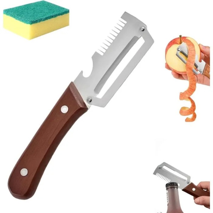 Curatator legume multifunctional 3-in-1 maner lemn maro