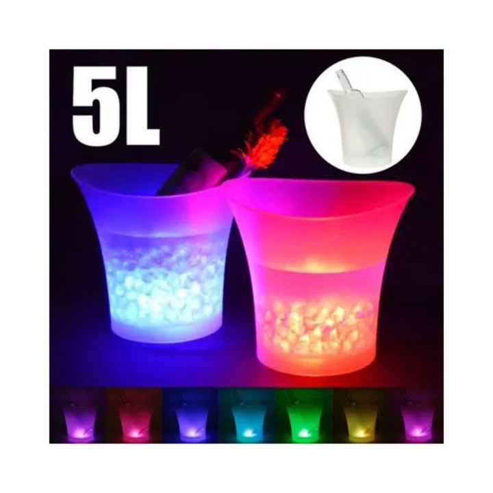 Охладител за вино, кофа за лед, LED, 7 цвята, 5л, многоцветен