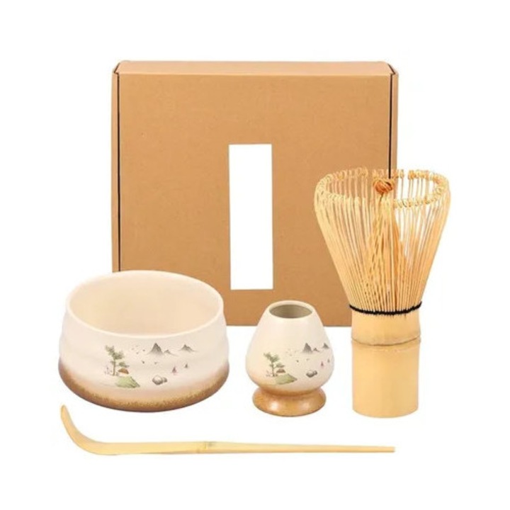 Set ustensile ceai Matcha bol ceramic bambus