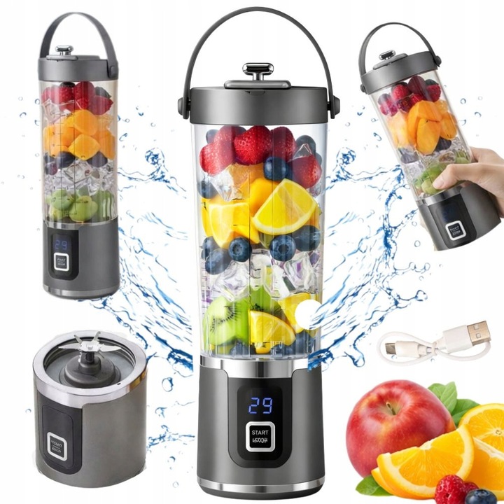 Shaker electric portabil USB pentru proteine si smoothie 500ml, mixer reincarcabil pentru fitness, shake proteic si bauturi energizante cu LED