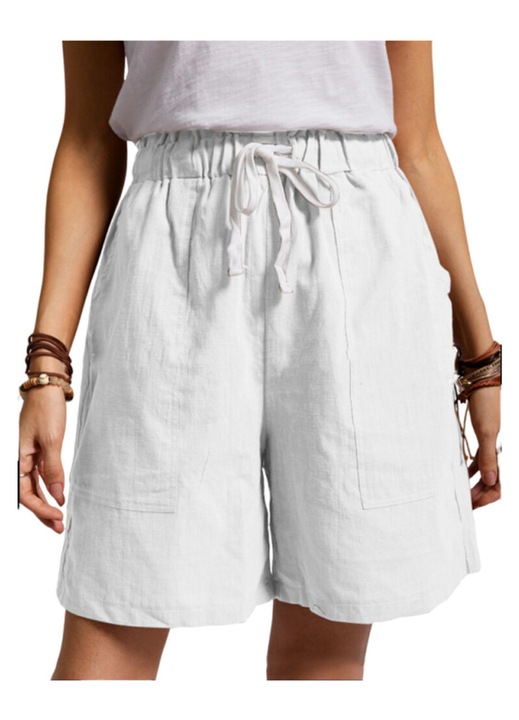 Pantaloni dama, bermude confortabile, bumbac si in, talie inalta, cu snur, lavabile la masina, L INTL