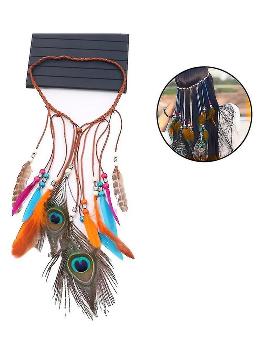 Banda de cap hippie, stil printesa, boem, multicolor, compacta