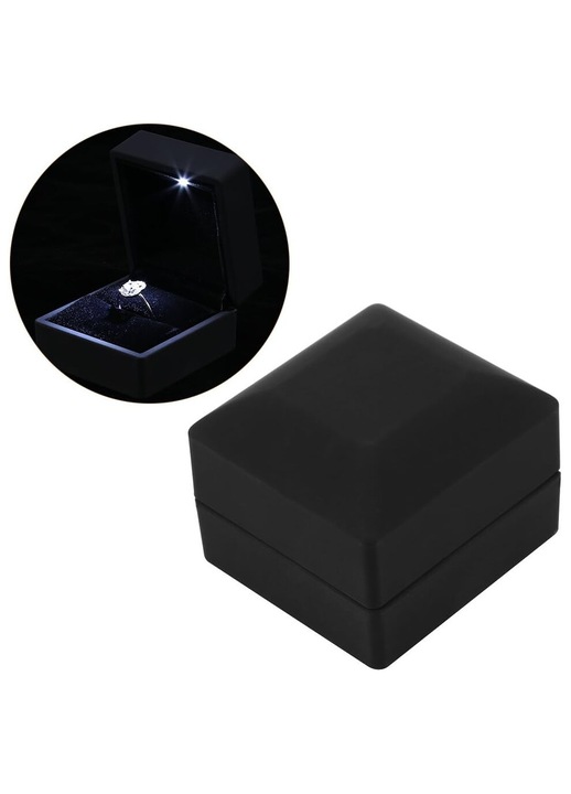 LED ékszerdoboz, luxus design, fekete, kompakt