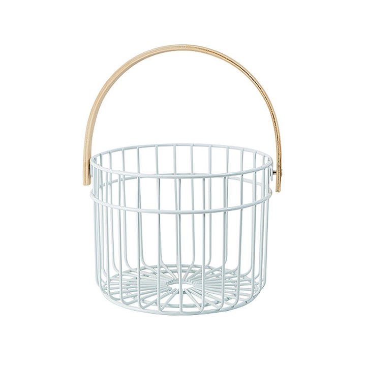 Cos de depozitare din fier forjat, design modern, maner lemn, 30x20x15cm