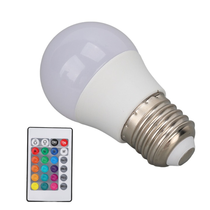 Bec LED 16 színű 6W RGB távirányító A45E27 szabályozható