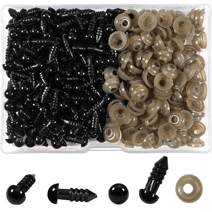 Ochi negri pentru jucarii de plus 6mm set cu saibe