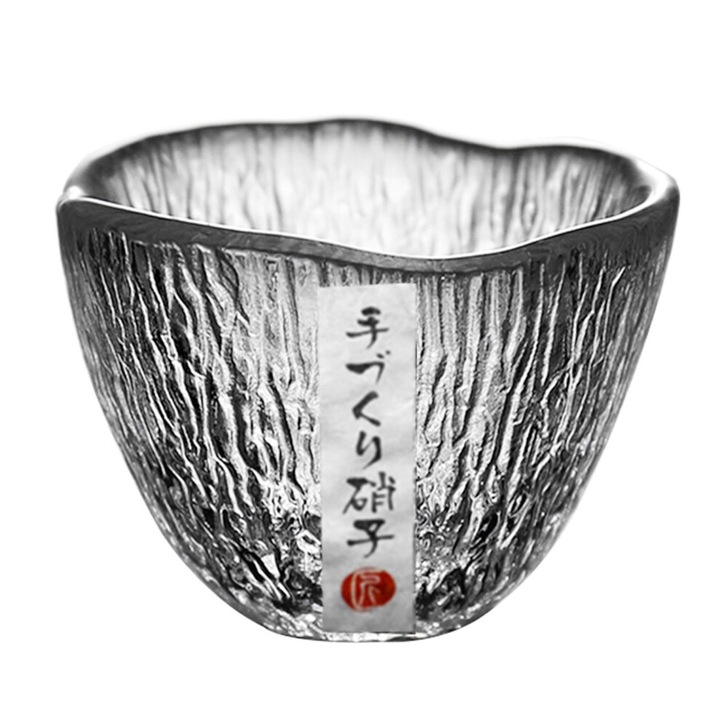 Sake pohár, kézzel készített üveg, ergonomikus kialakítás, átlátszó, 150ml