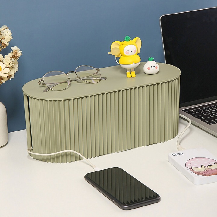 Organizator cabluri birou cu capac detasabil si carcasa ABS rezistenta la caldura, set cu cleme cablu