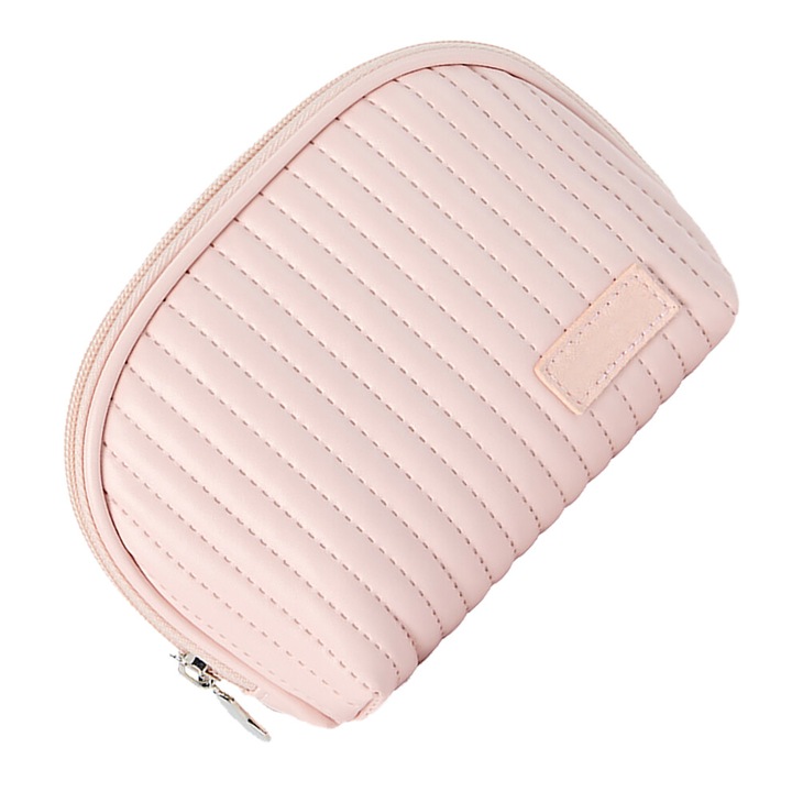 Portfard cosmetic semicerc, capacitate mare, fermoar auriu, manere elegante
