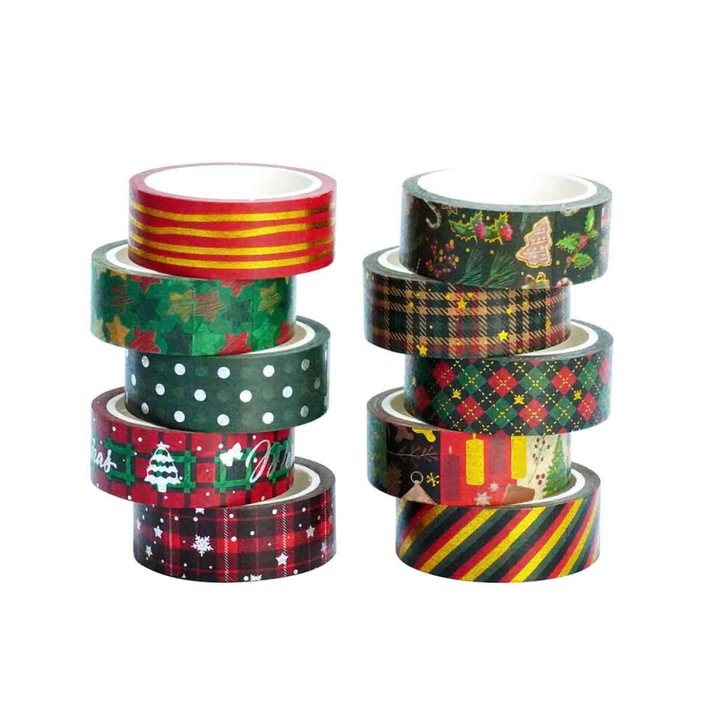 10 tekercses dekoratív Washi ragasztószalag készlet, téli, többszínű, 1.5x5m